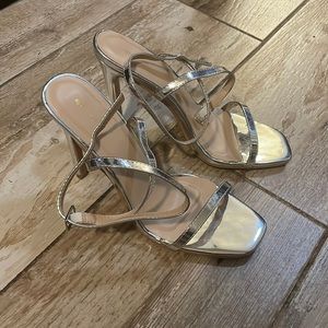 PrettyLittleThing silver strappy heels size 9